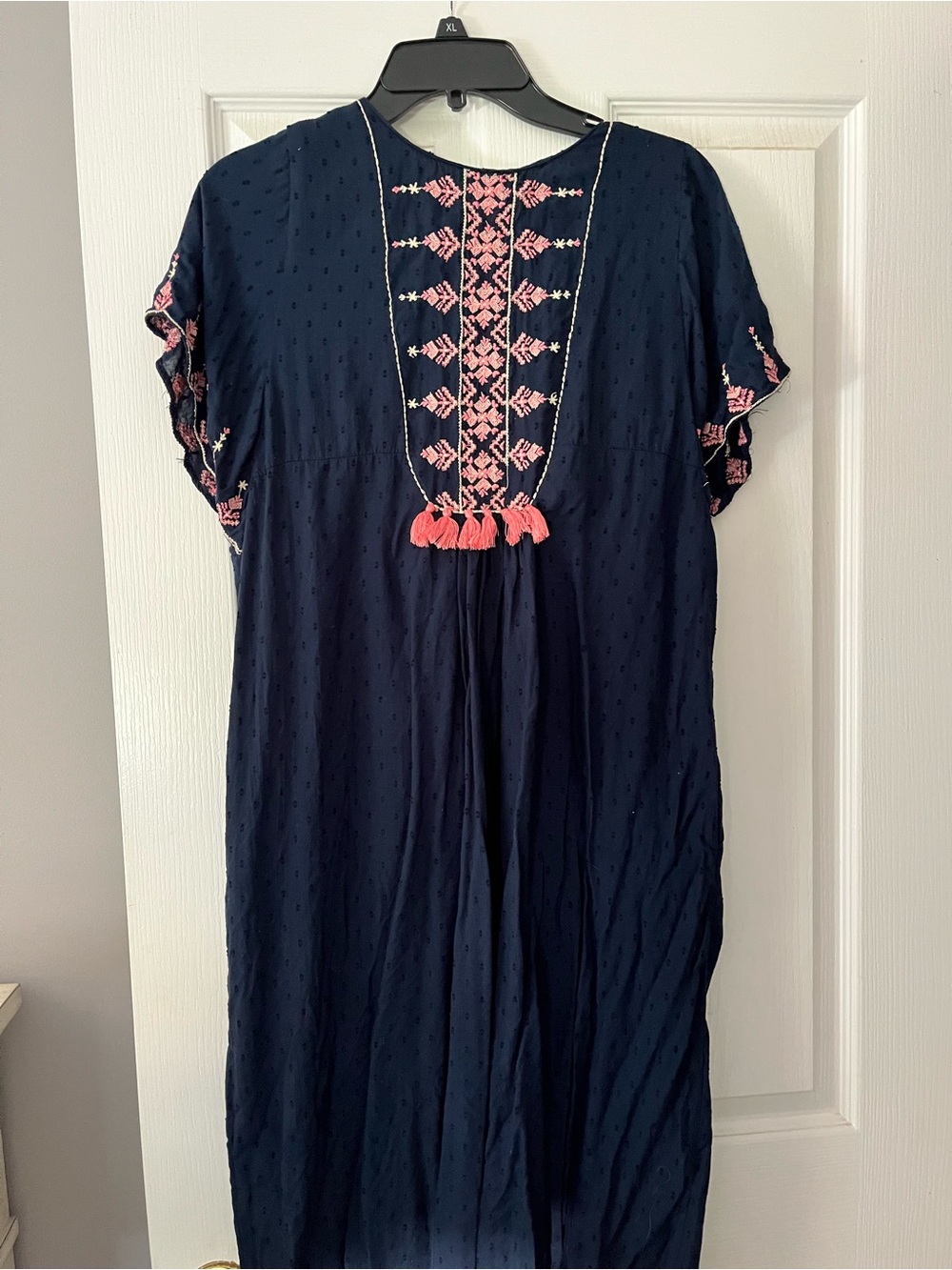 Zara Navy Textured TRF Collection Dress with Contrast Stitching